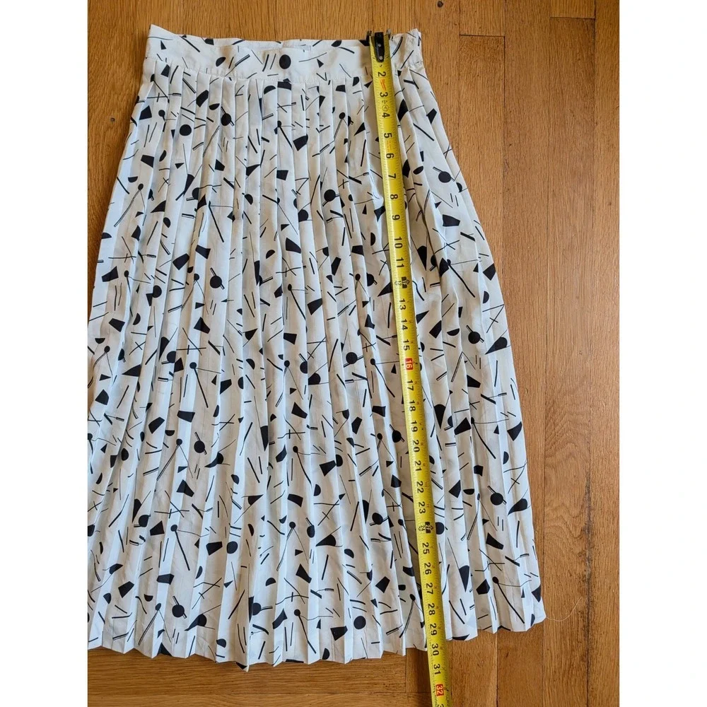 Vtg 80s Chaus Geometric Confetti Accordion Pleated Midi Skirt Retro Career Funky